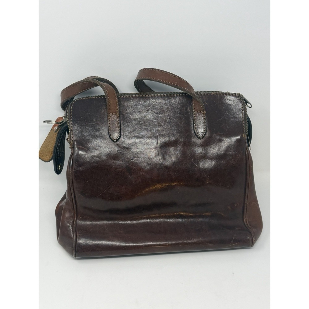 Vintage Brown Leather Satchel Bag Distressed Full Grain Tote Monogram Initials